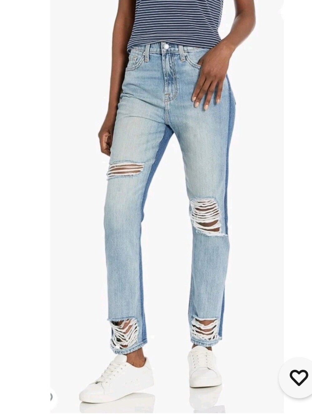 7 For All Mankind Womens Straight Fit High-Rise Distressed Two Toned Jeans